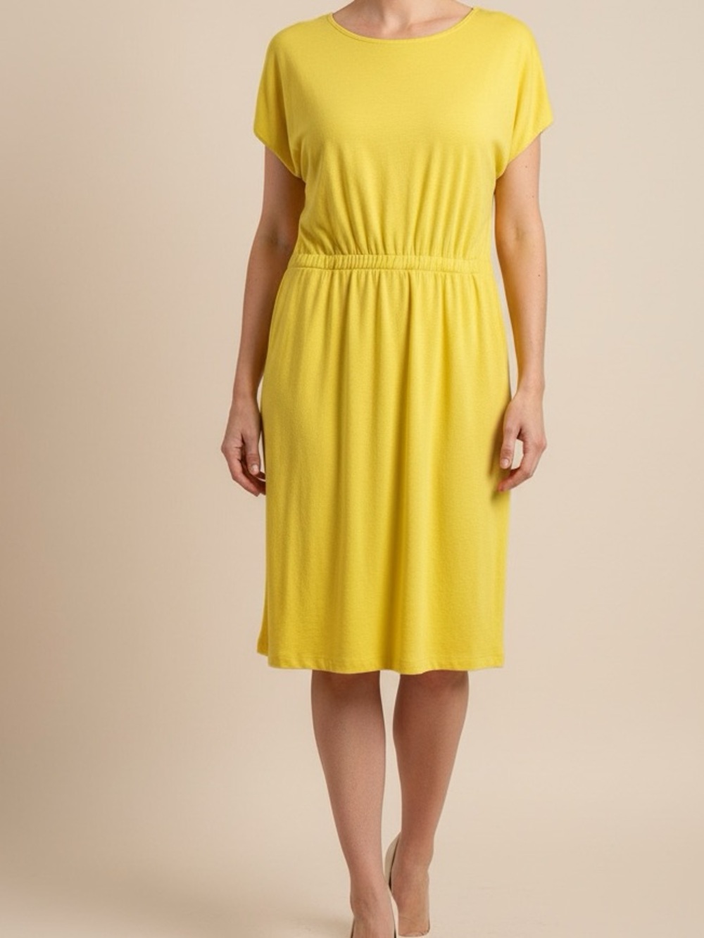 NWOT Serengeti Bright Yellow Blouson Bodice Gathered-Waist T-Shirt Dress Large